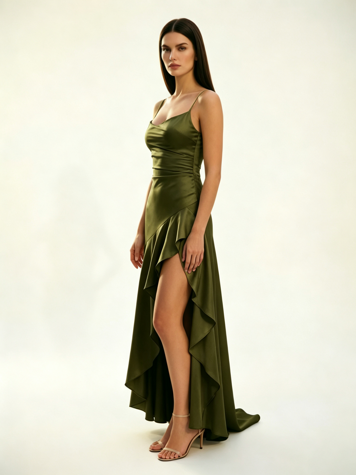 Lace-edged high-waisted strapless backless dress with pleated hem
