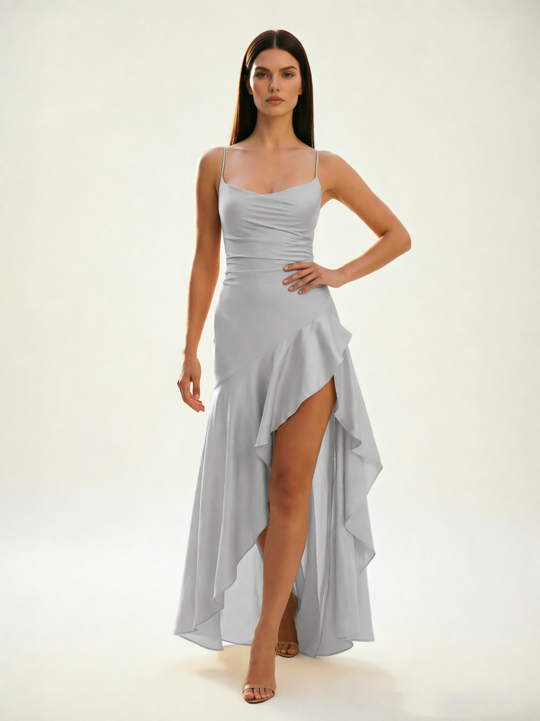 Lace-edged high-waisted strapless backless dress with pleated hem