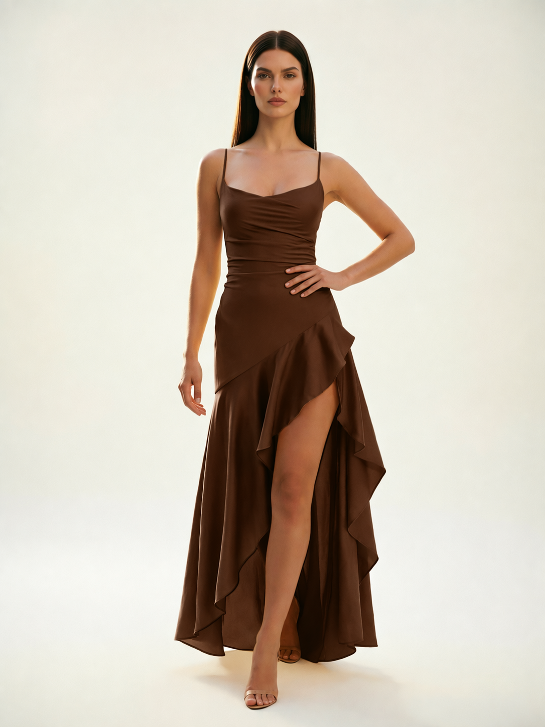 Lace-edged high-waisted strapless backless dress with pleated hem