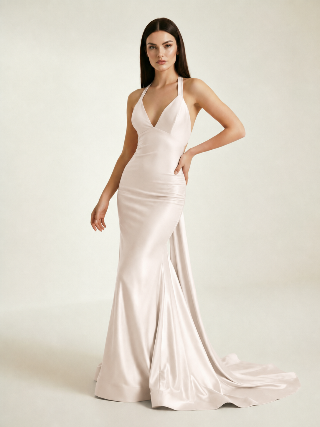 Backless Halter Satin Mermaid Dress