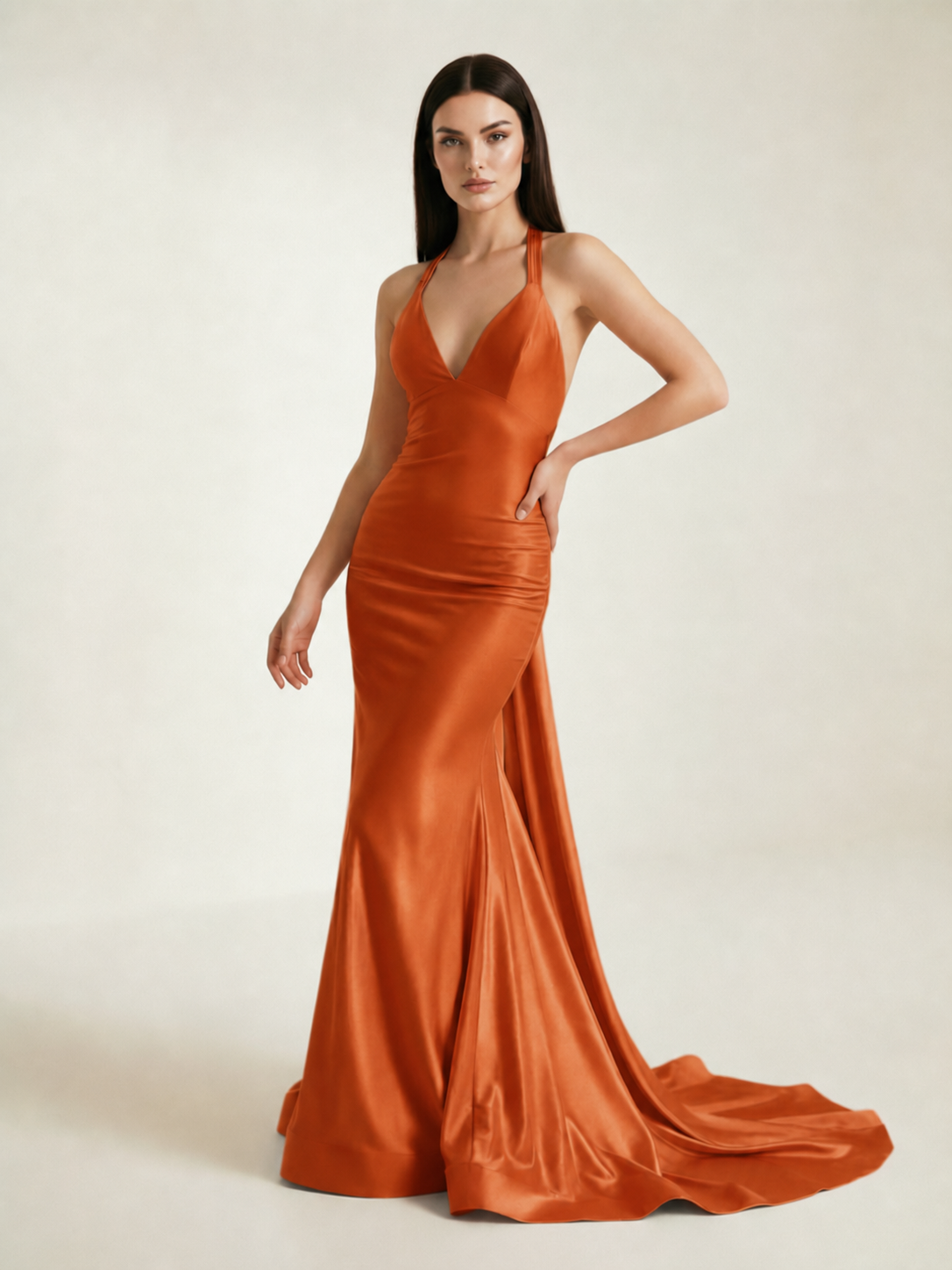 Backless Halter Satin Mermaid Dress
