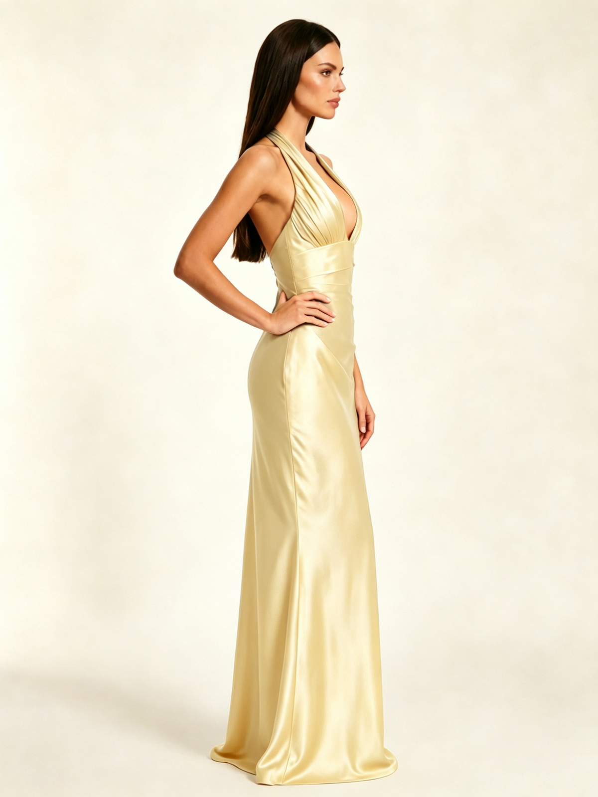 Deep V Satin Mermaid Lace-Up Back Formal Dress