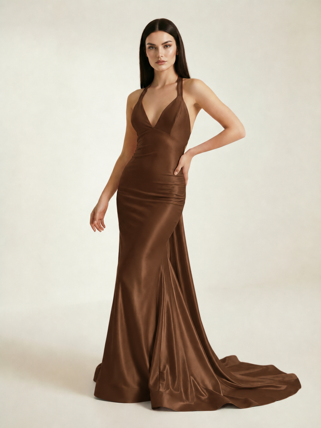 Backless Halter Satin Mermaid Dress