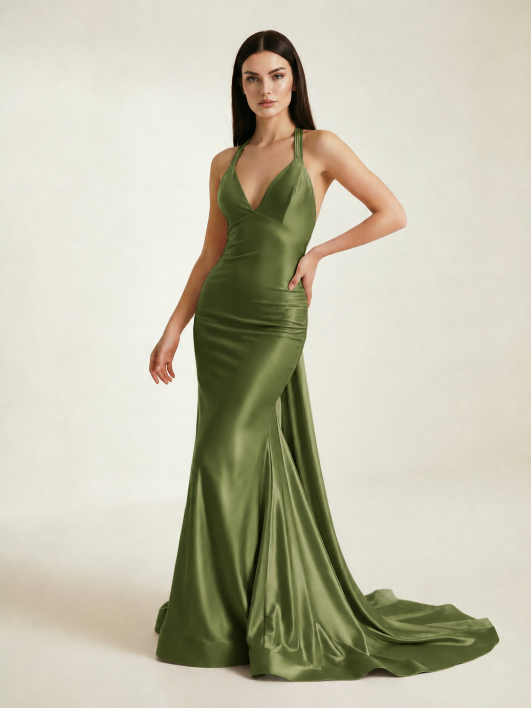 Backless Halter Satin Mermaid Dress