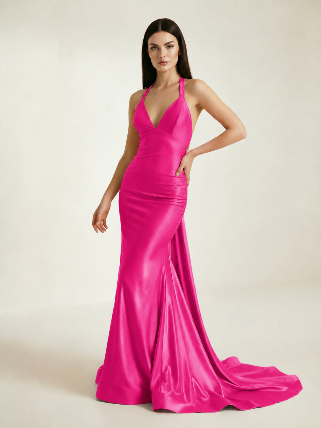 Backless Halter Satin Mermaid Dress