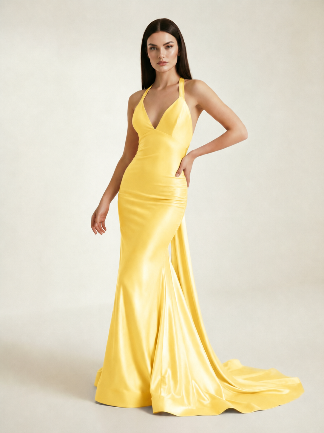 Backless Halter Satin Mermaid Dress
