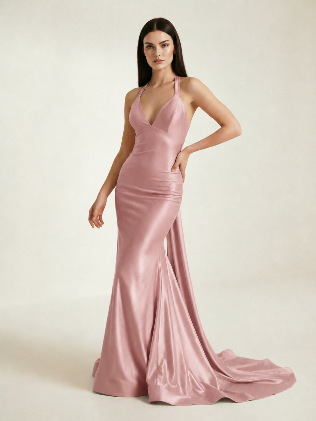 Backless Halter Satin Mermaid Dress