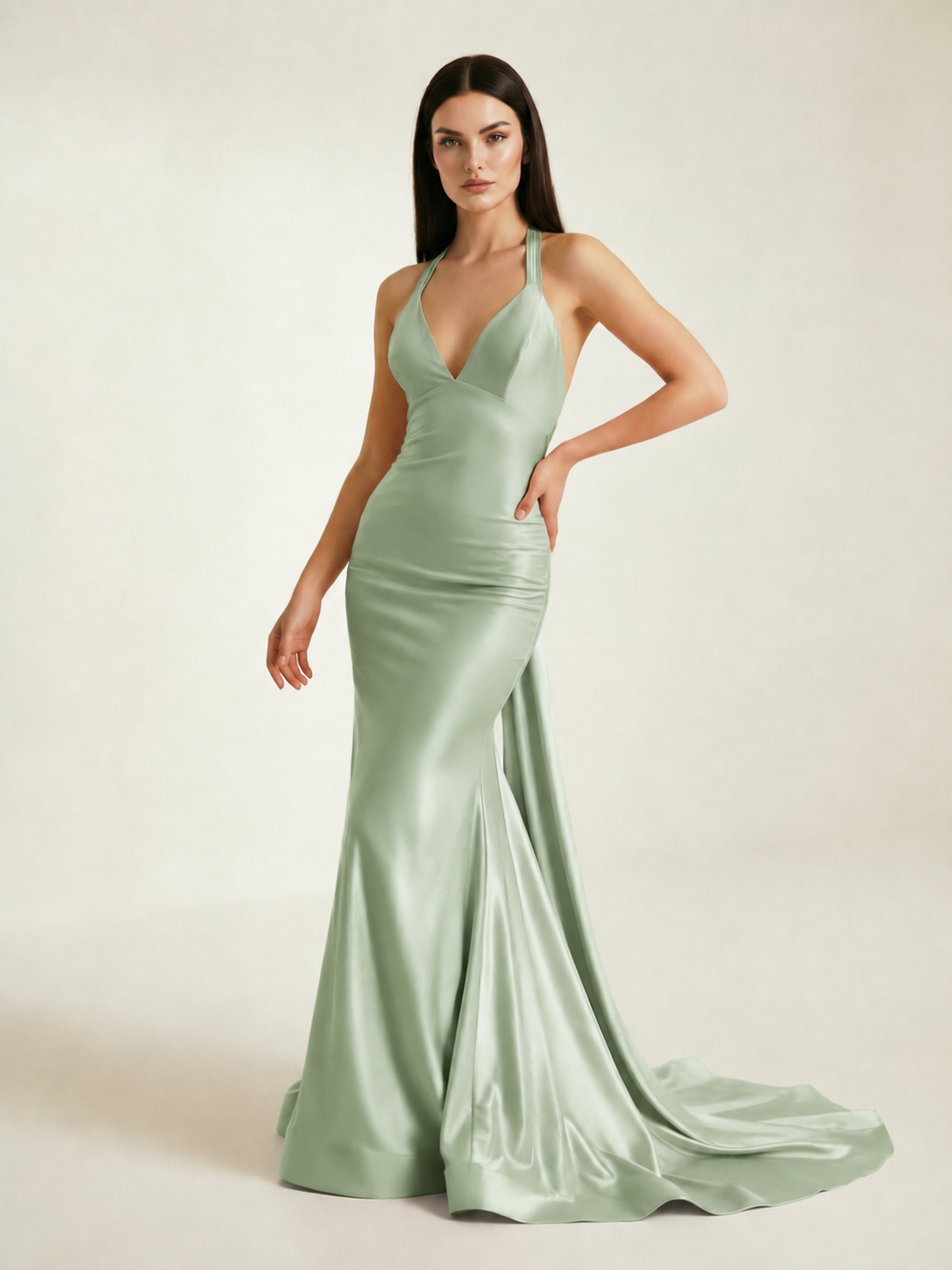 Backless Halter Satin Mermaid Dress