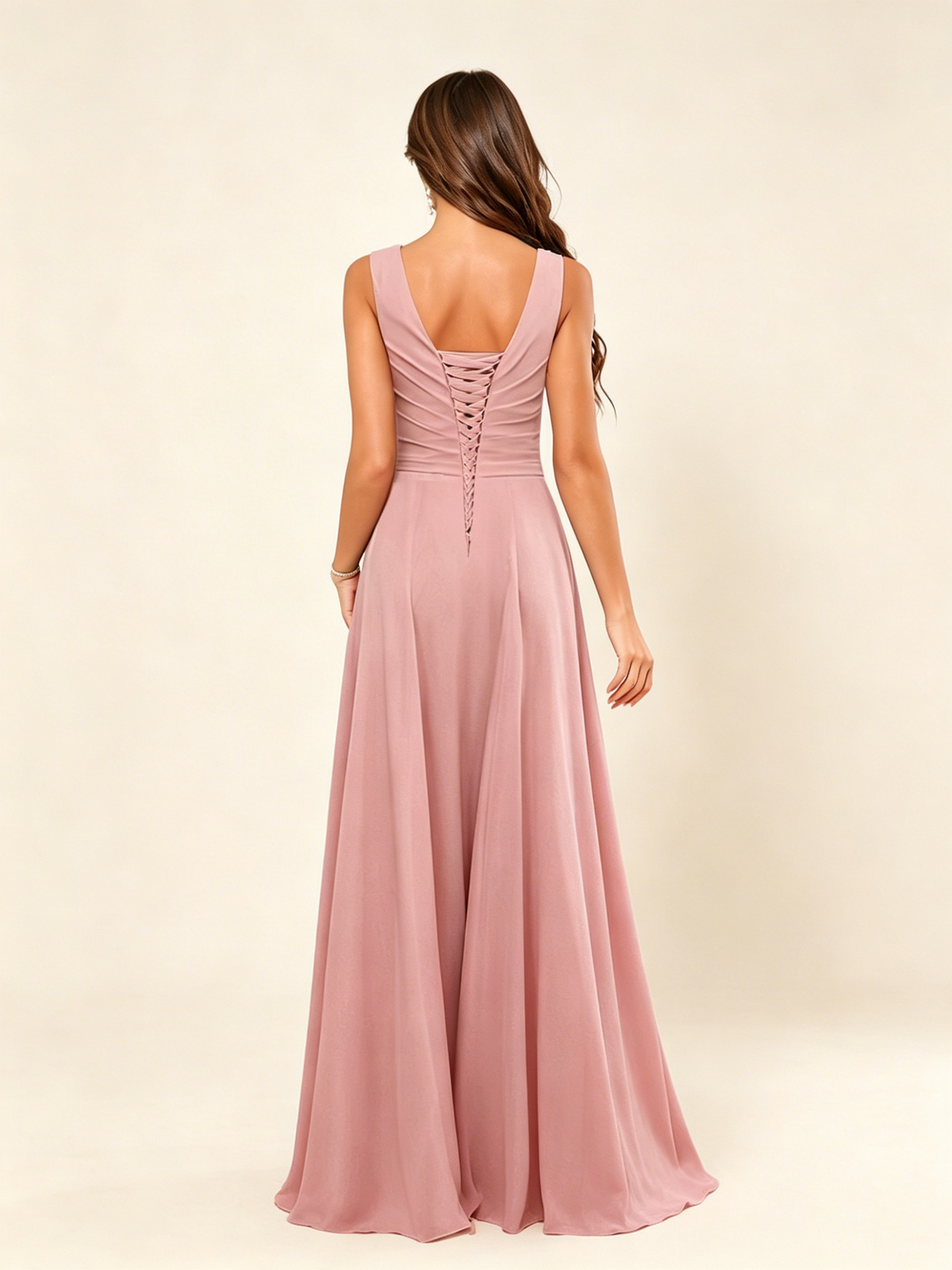 V Neck Sleeveless Chiffon Bridesmaid Dress