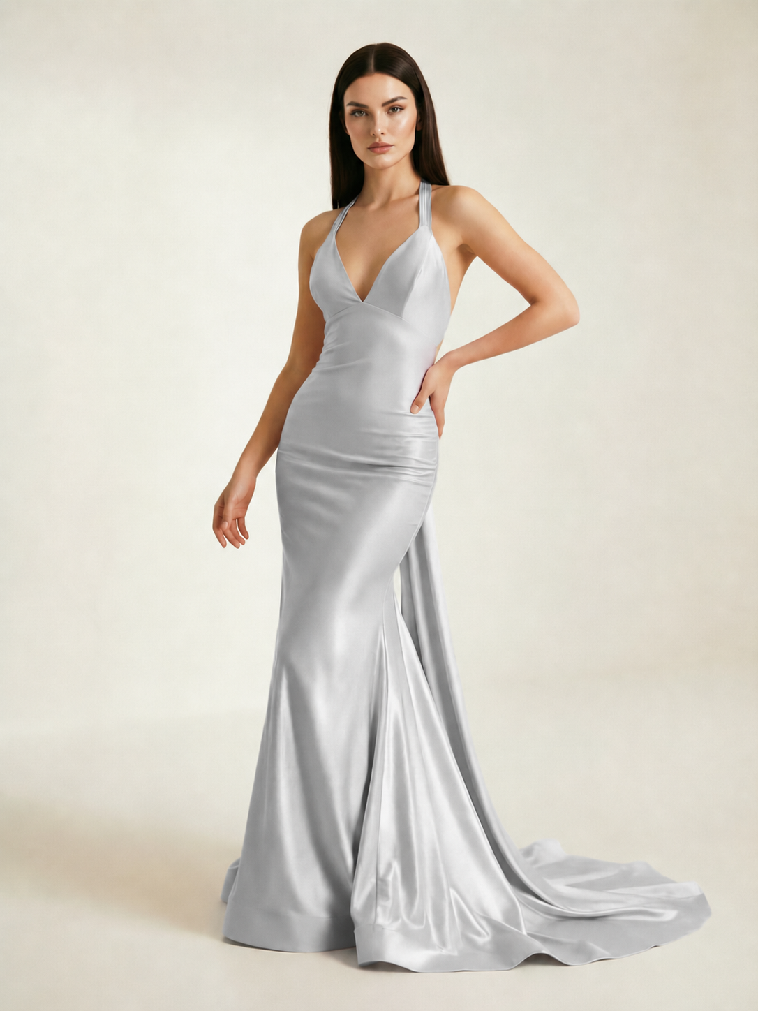 Backless Halter Satin Mermaid Dress