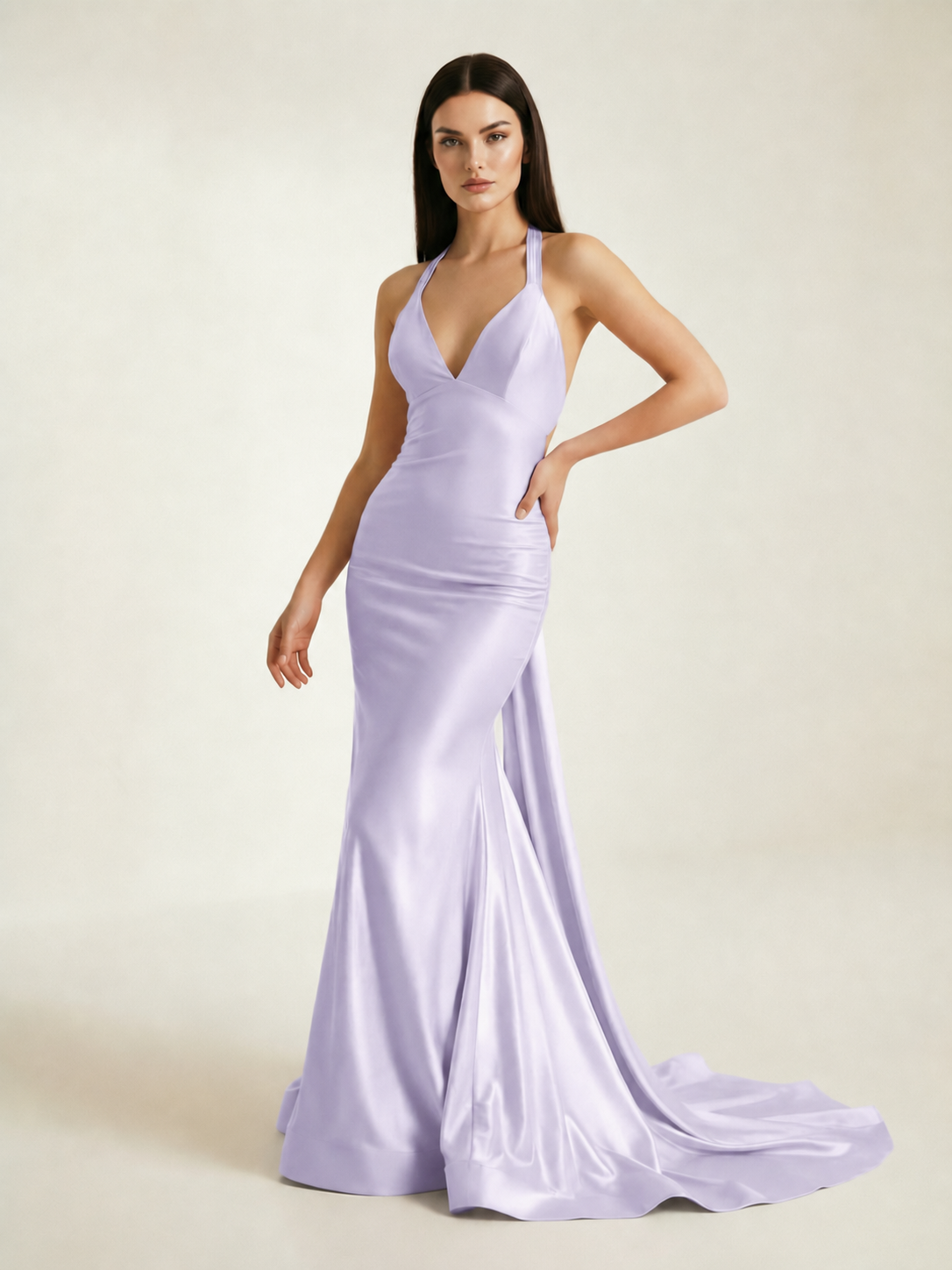 Backless Halter Satin Mermaid Dress
