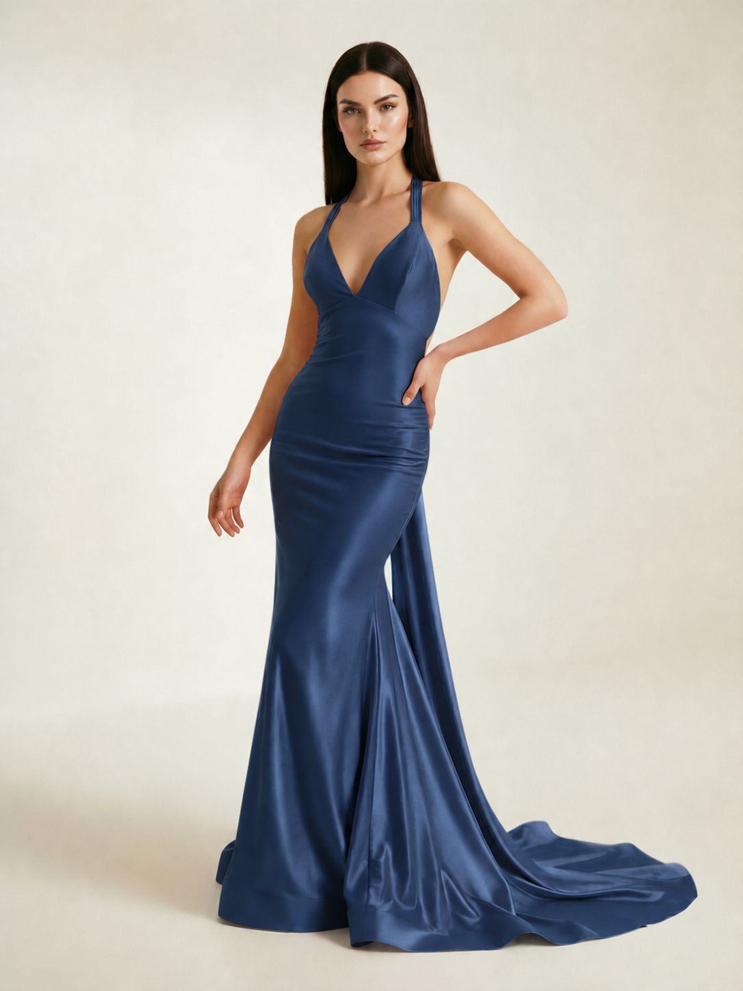 Backless Halter Satin Mermaid Dress