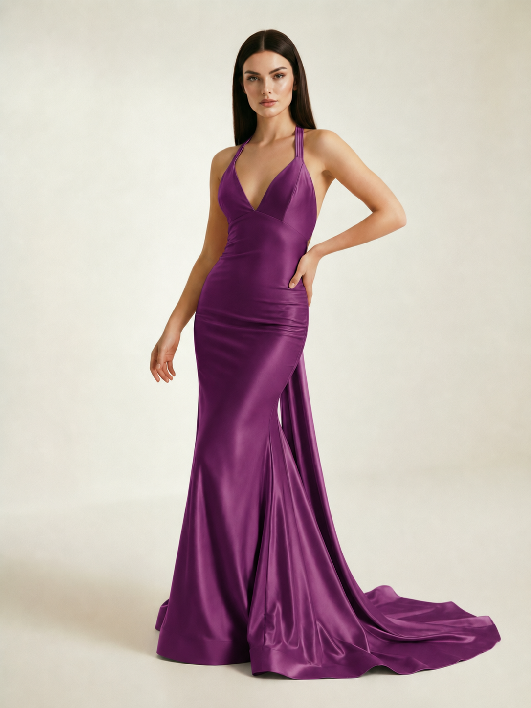 Backless Halter Satin Mermaid Dress