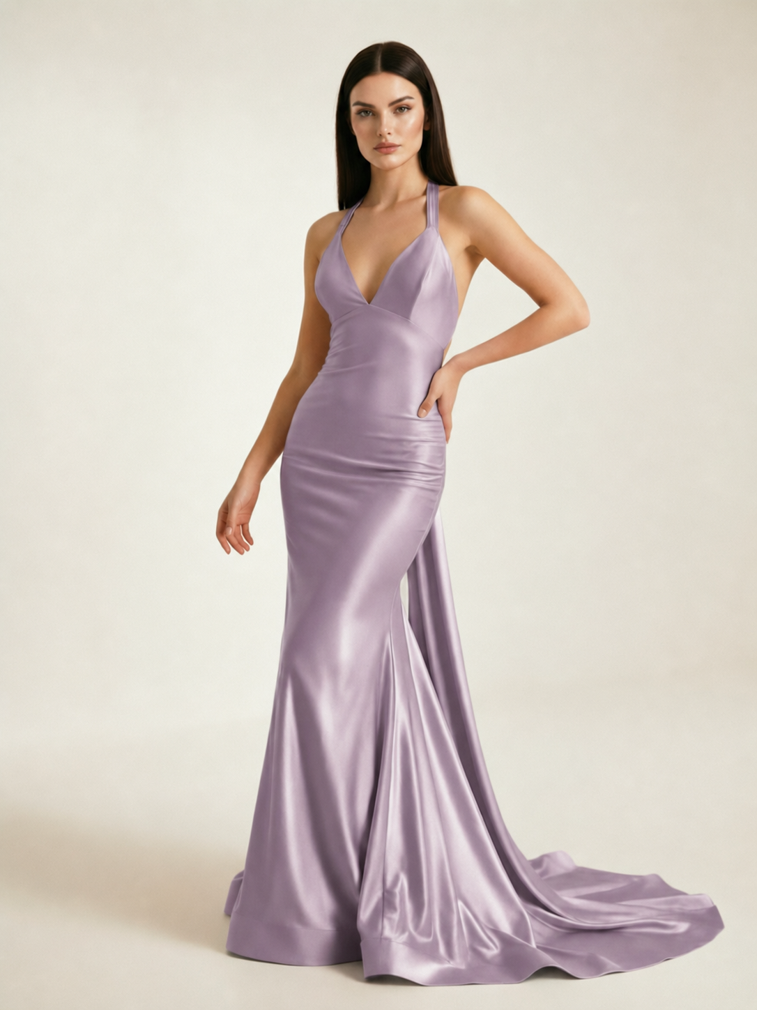 Backless Halter Satin Mermaid Dress