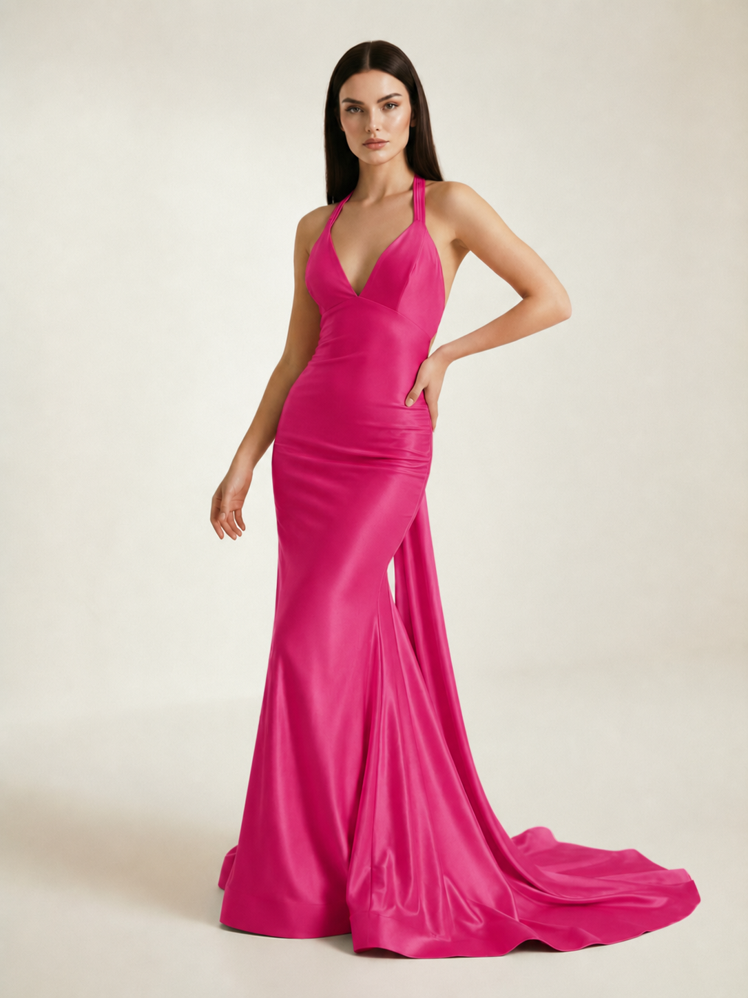 Backless Halter Satin Mermaid Dress