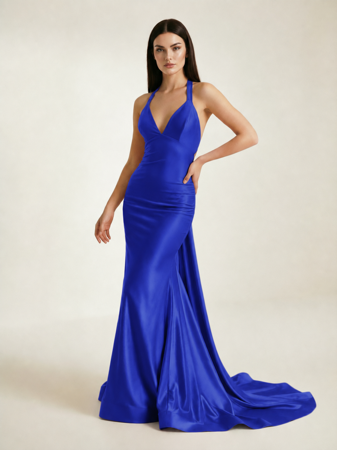 Backless Halter Satin Mermaid Dress