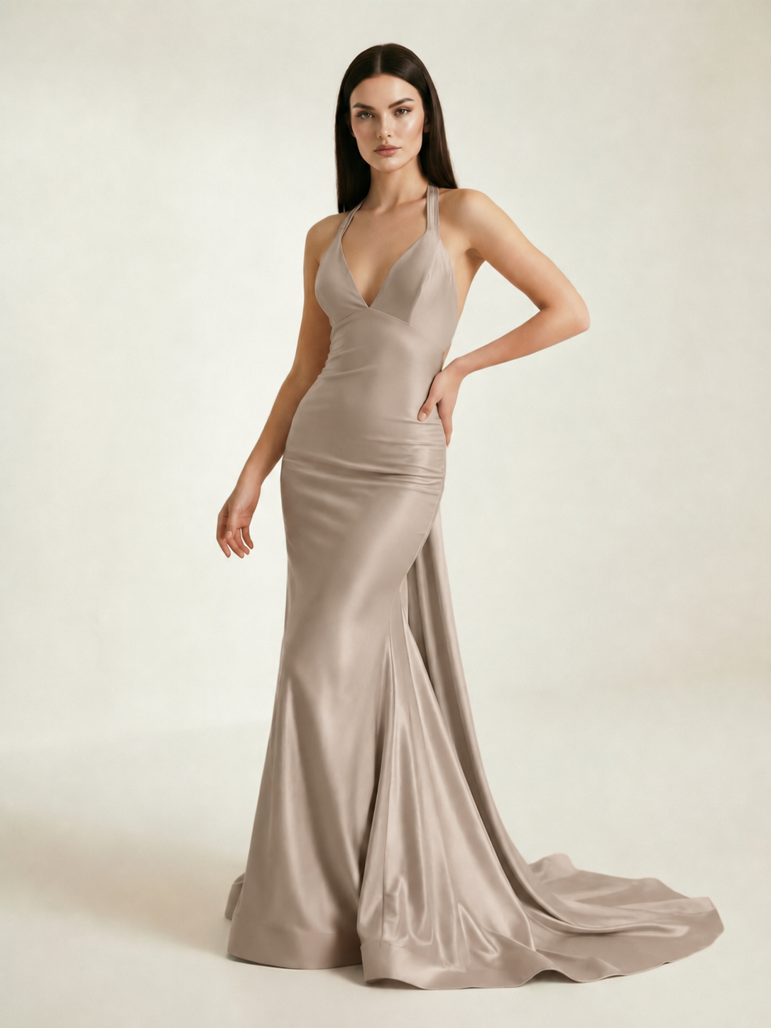 Backless Halter Satin Mermaid Dress