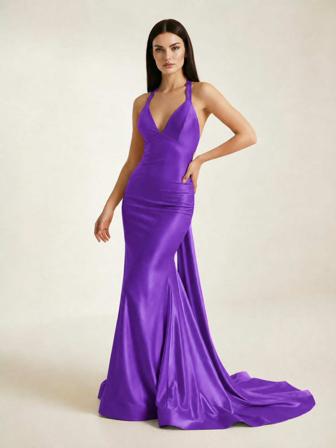 Backless Halter Satin Mermaid Dress