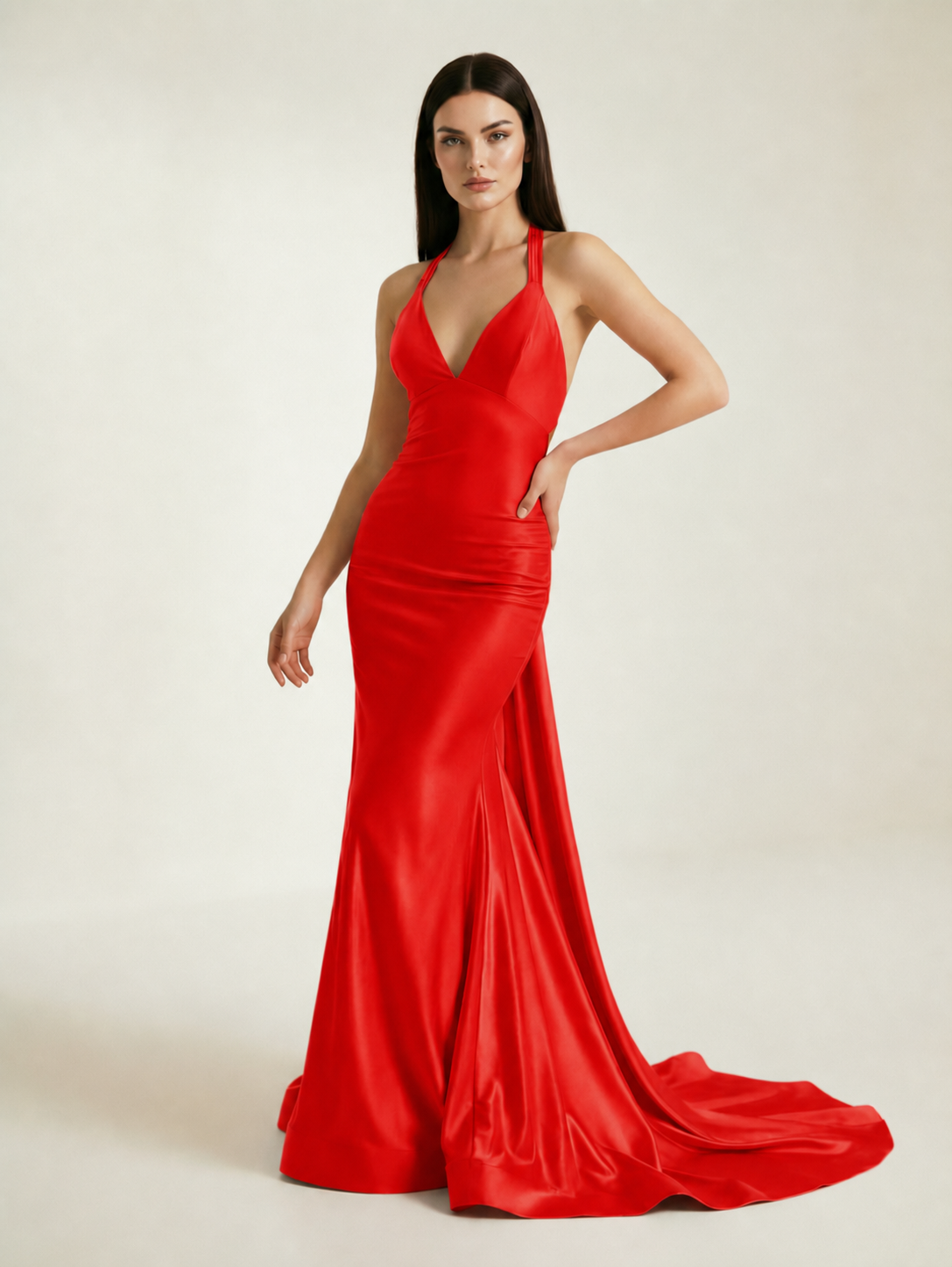 Backless Halter Satin Mermaid Dress