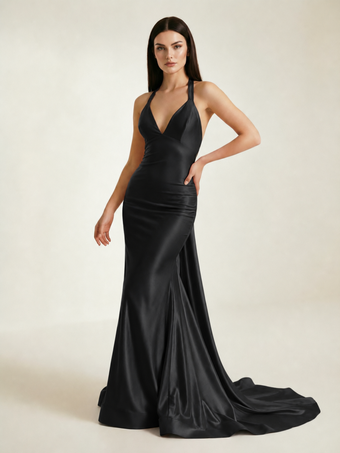Backless Halter Satin Mermaid Dress