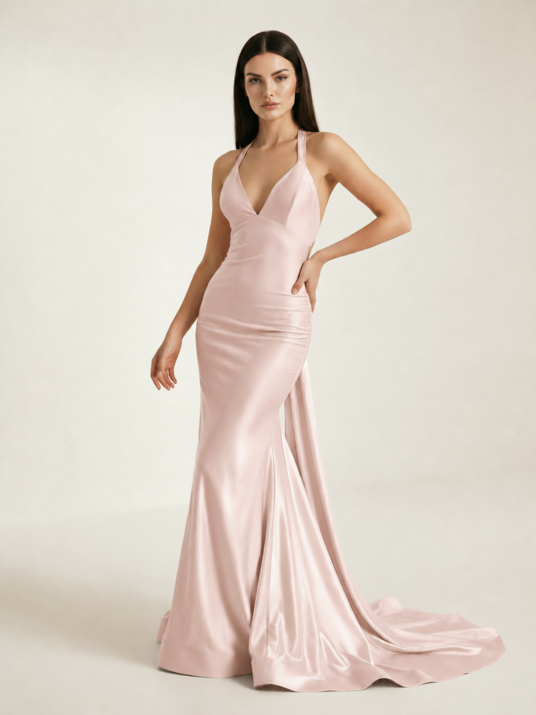 Backless Halter Satin Mermaid Dress