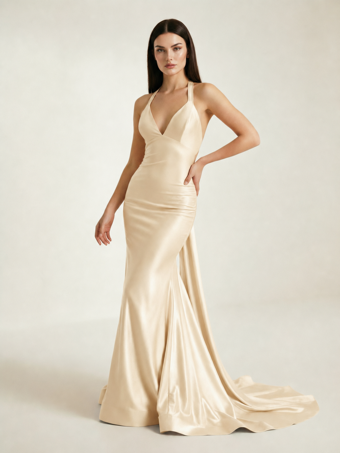 Backless Halter Satin Mermaid Dress