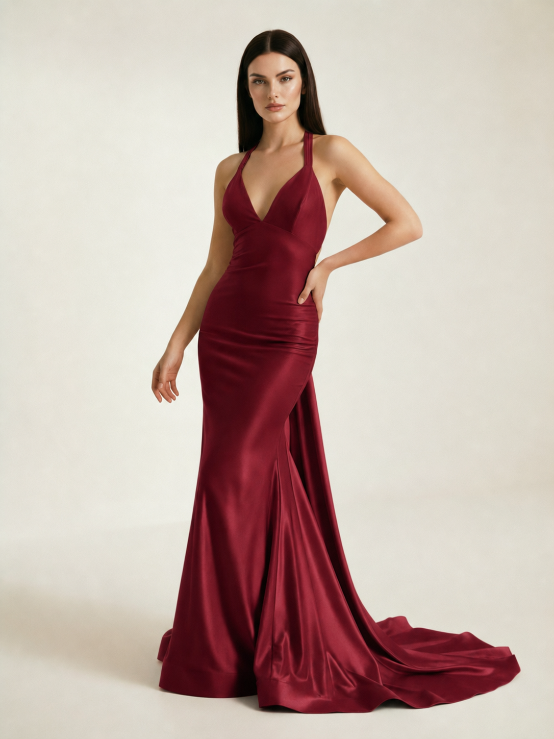 Backless Halter Satin Mermaid Dress