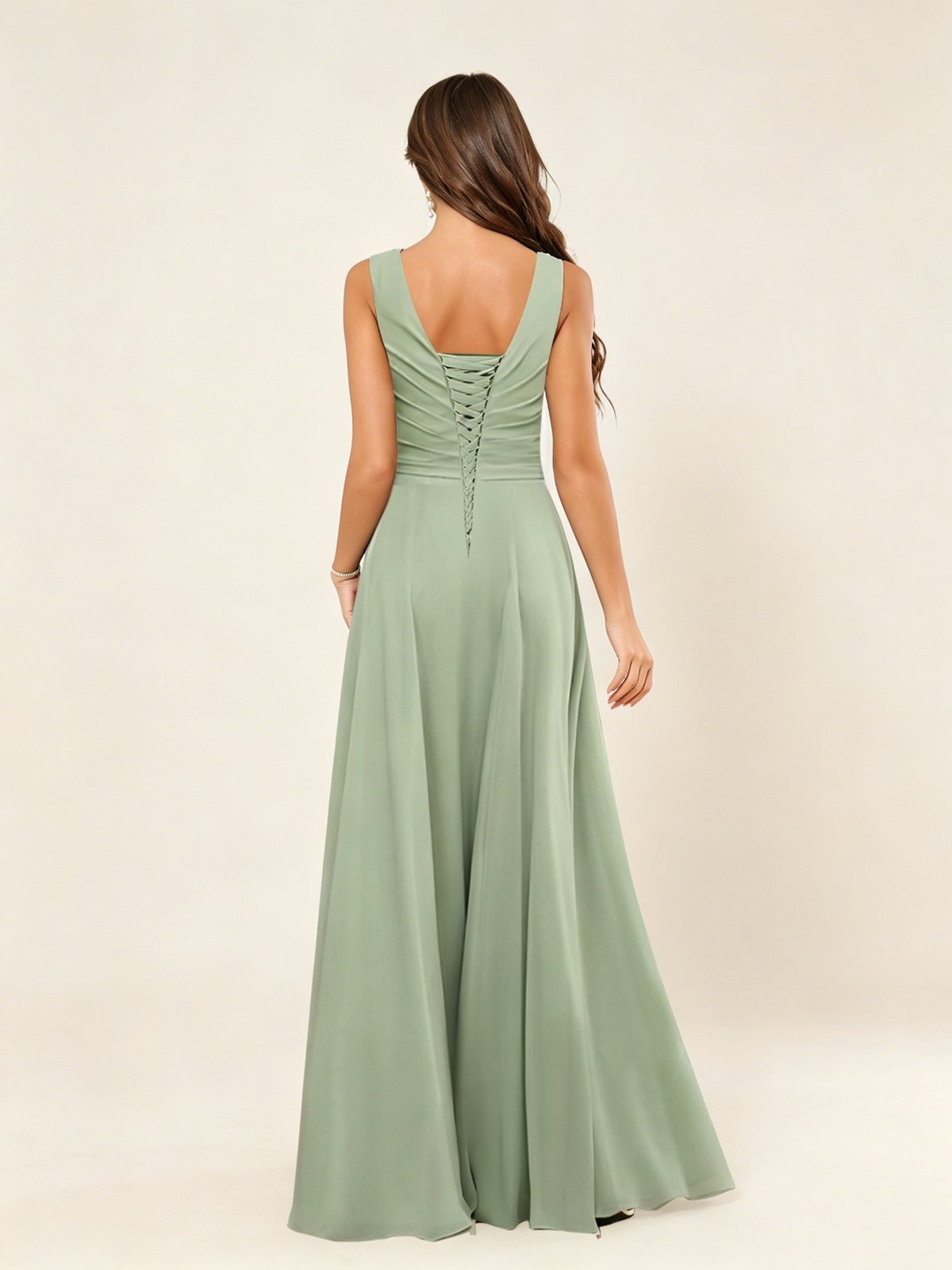 V Neck Sleeveless Chiffon Bridesmaid Dress