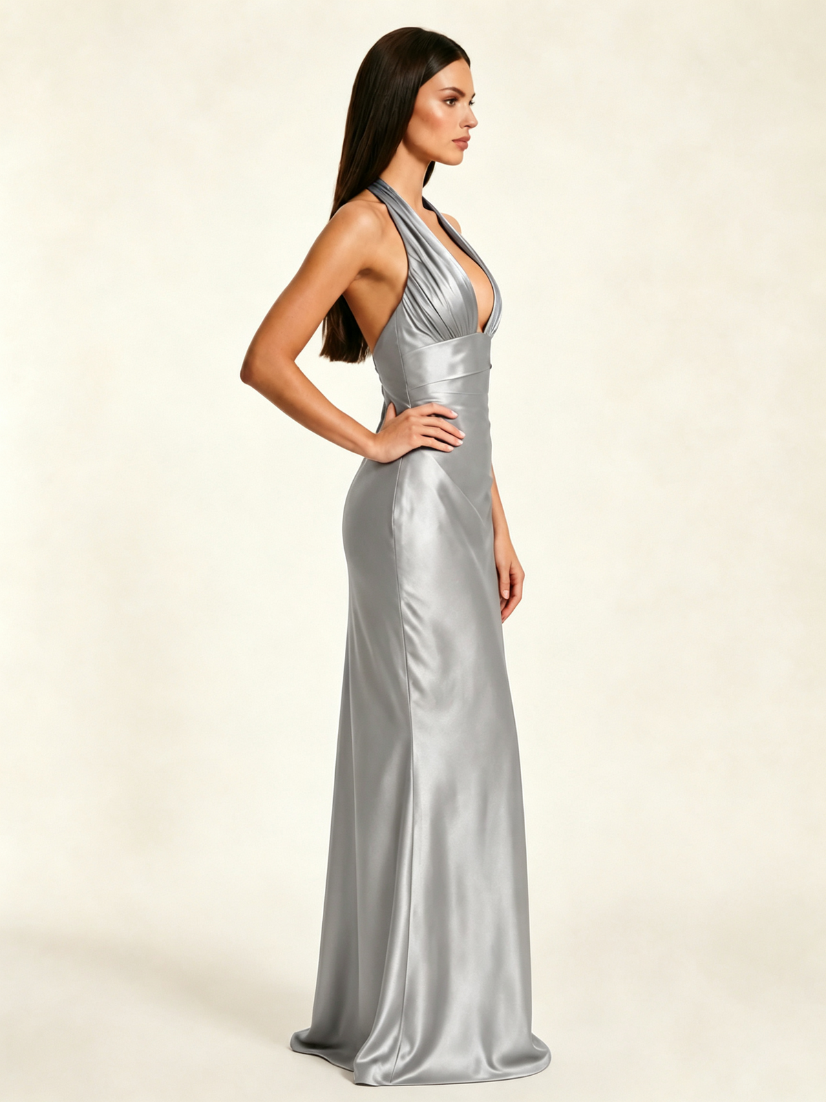 Deep V Satin Mermaid Lace-Up Back Formal Dress
