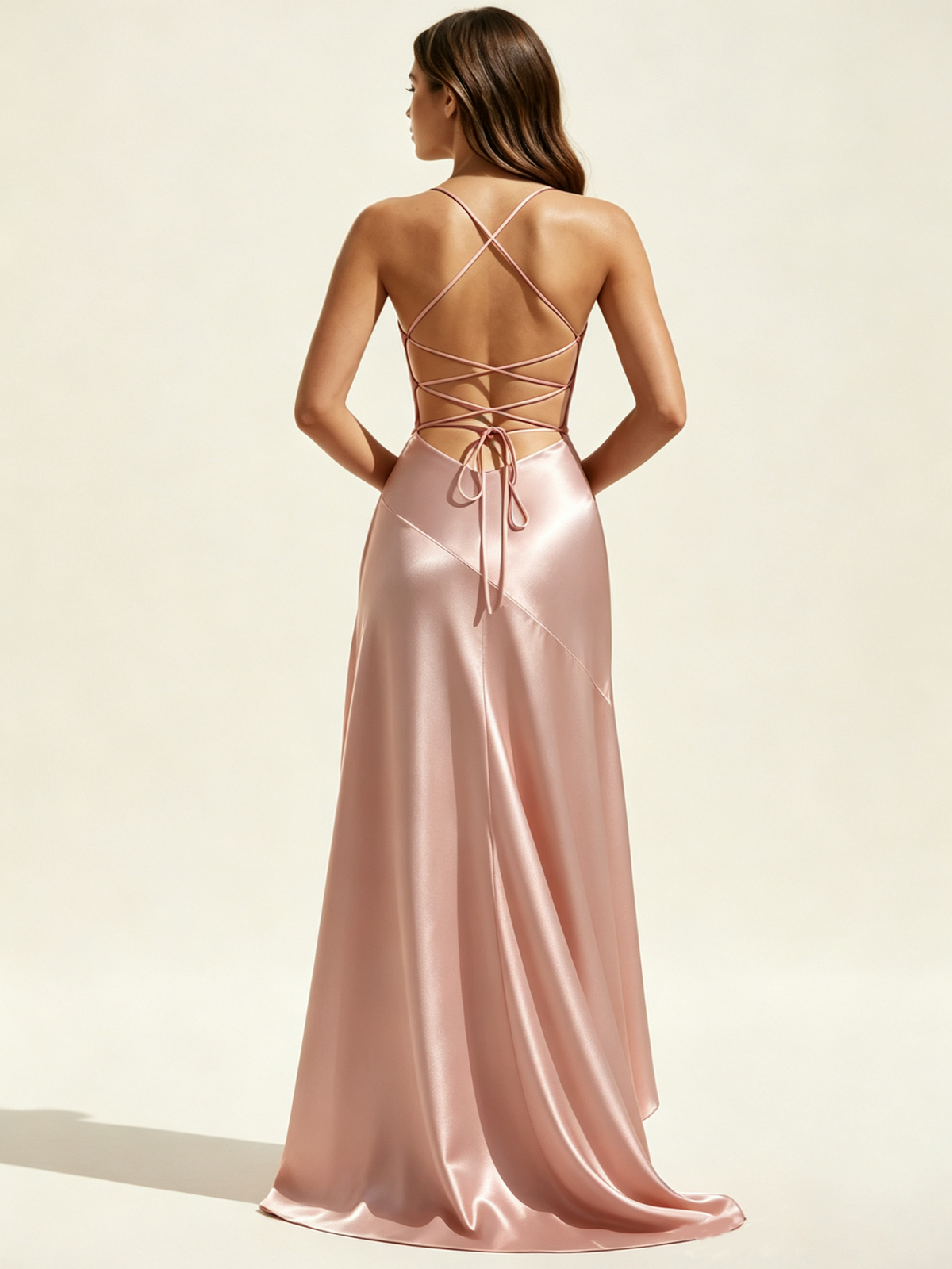 Lace-edged high-waisted strapless backless dress with pleated hem