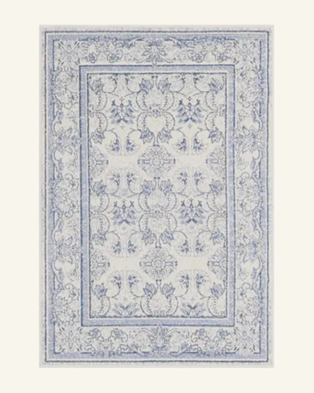 Blue Cream Vintage Oriental Machine Washable Area Rug