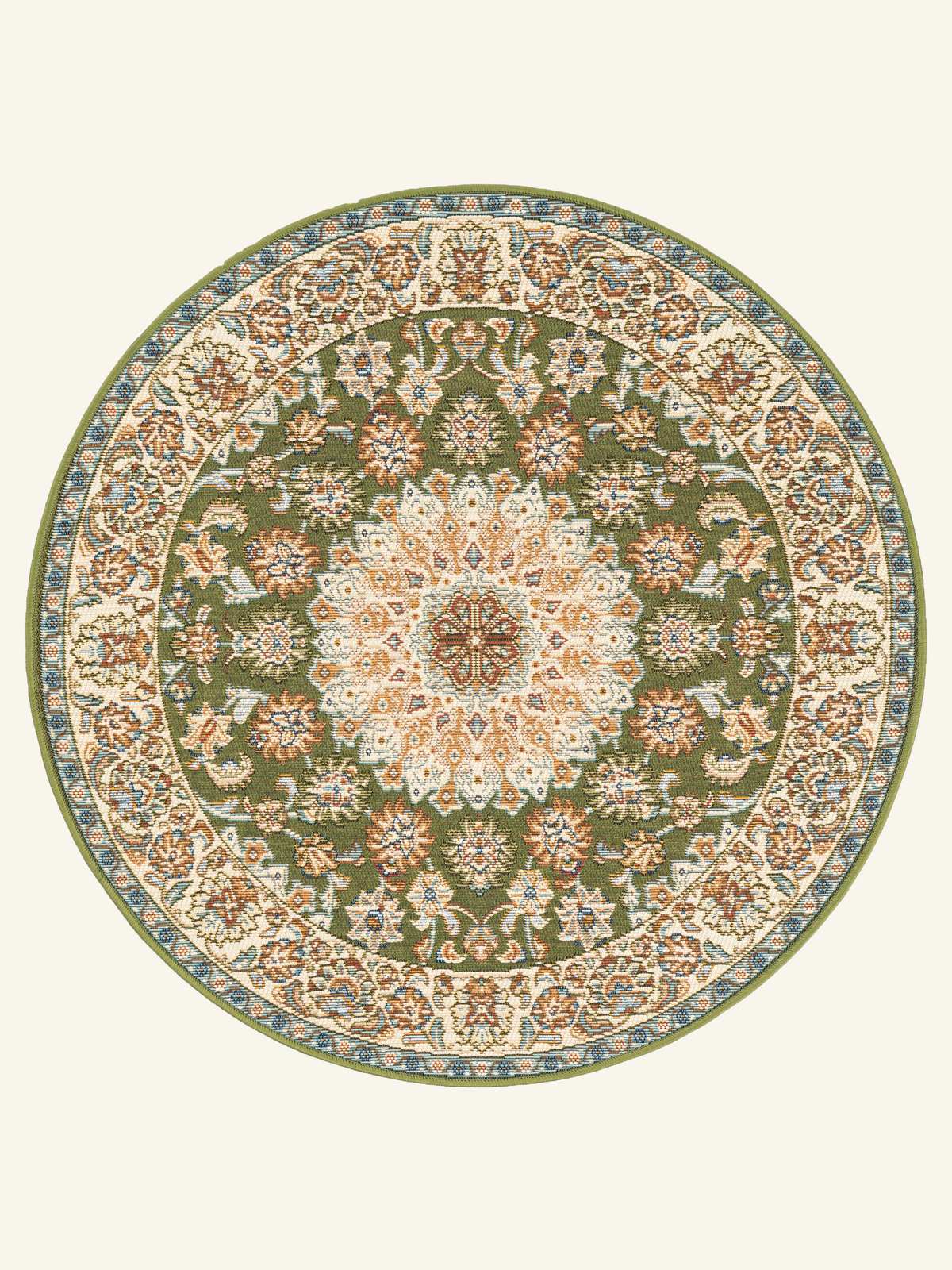 Persian Floral Green Washable Round Area Rug