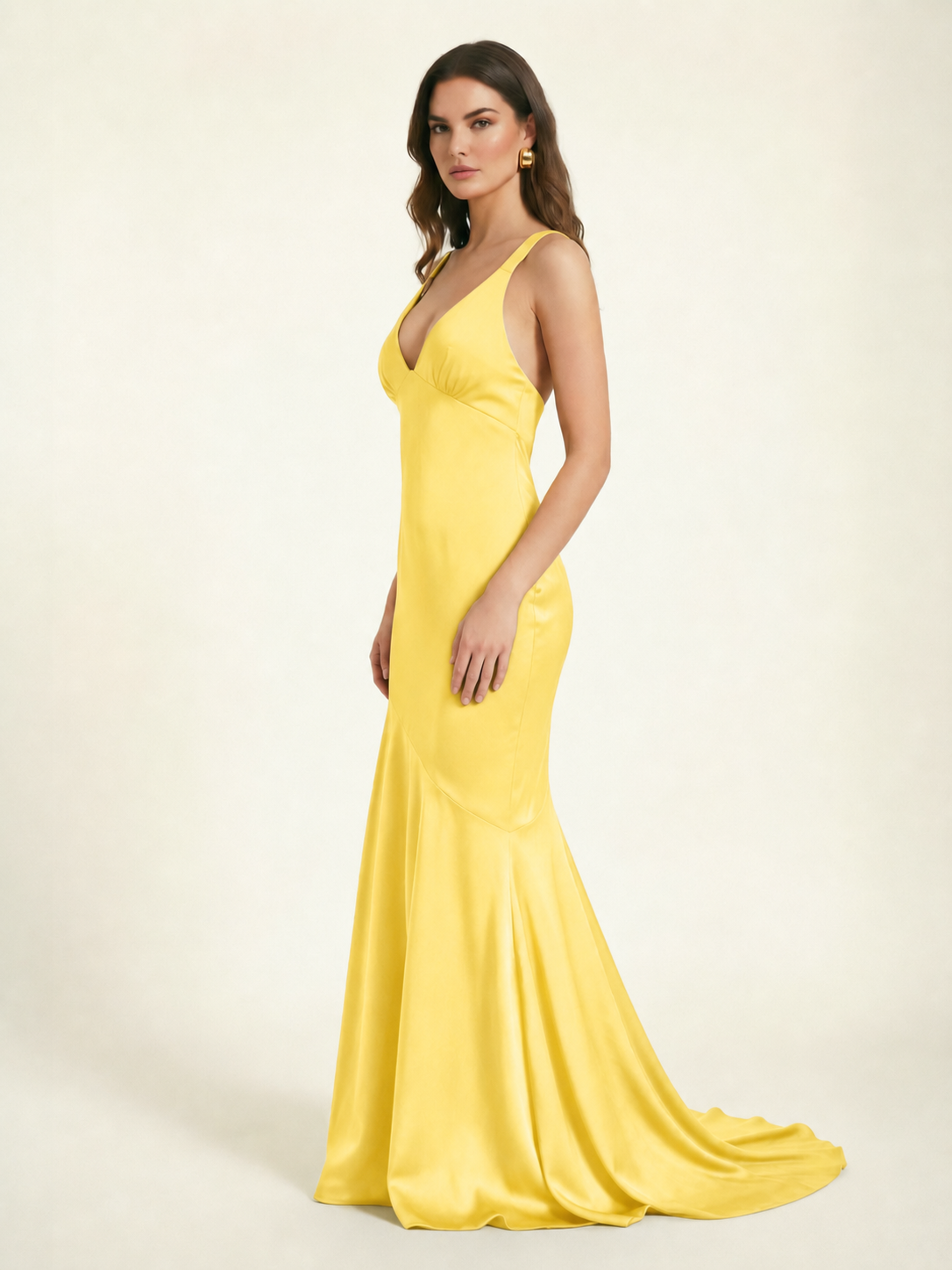 Neckline deep V sequined floor-length evening dress