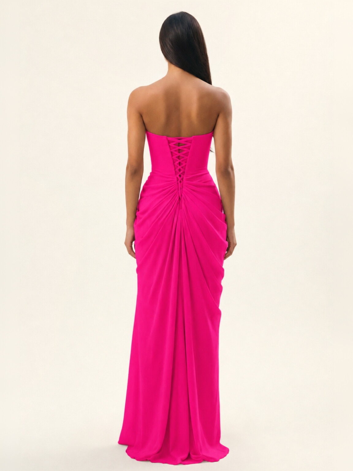 Strapless Ruched High Slit Maxi Dress