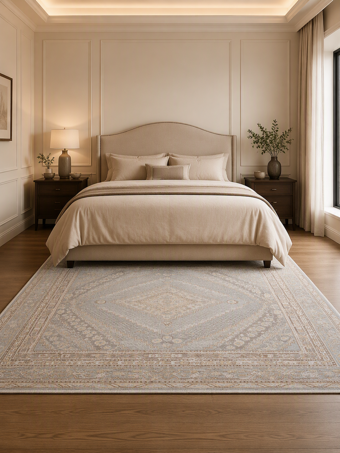 Light Blue Beige Vintage Medallion Area Rug
