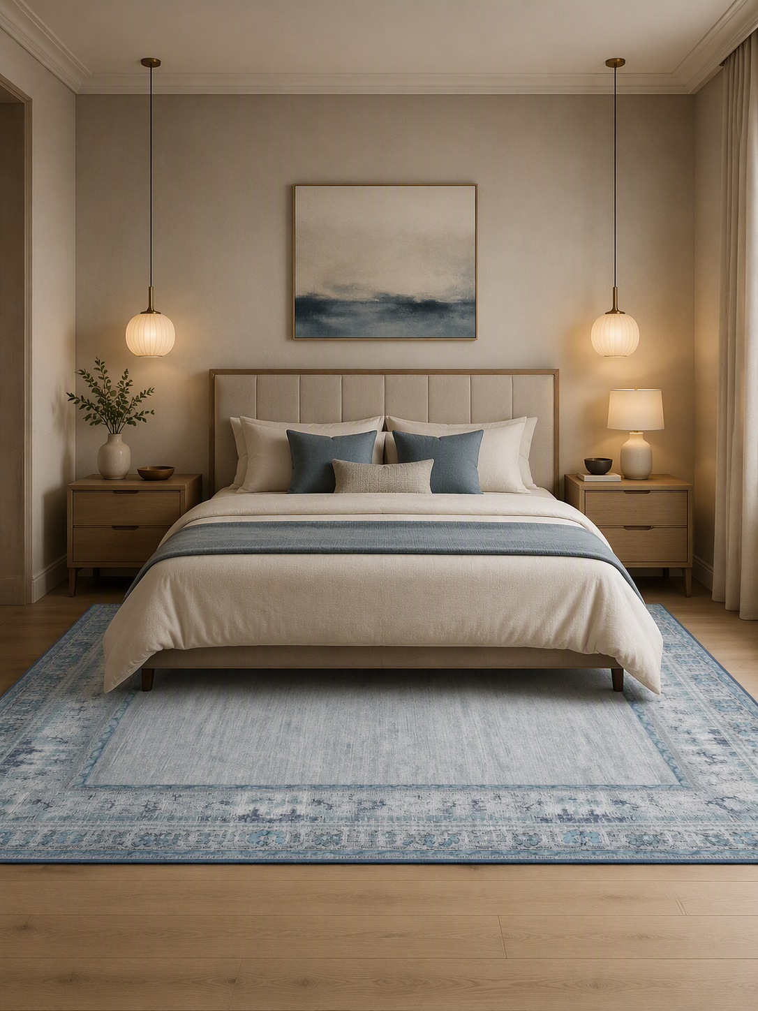 Elegant Transitional Faded Ornamental Border Area Rug