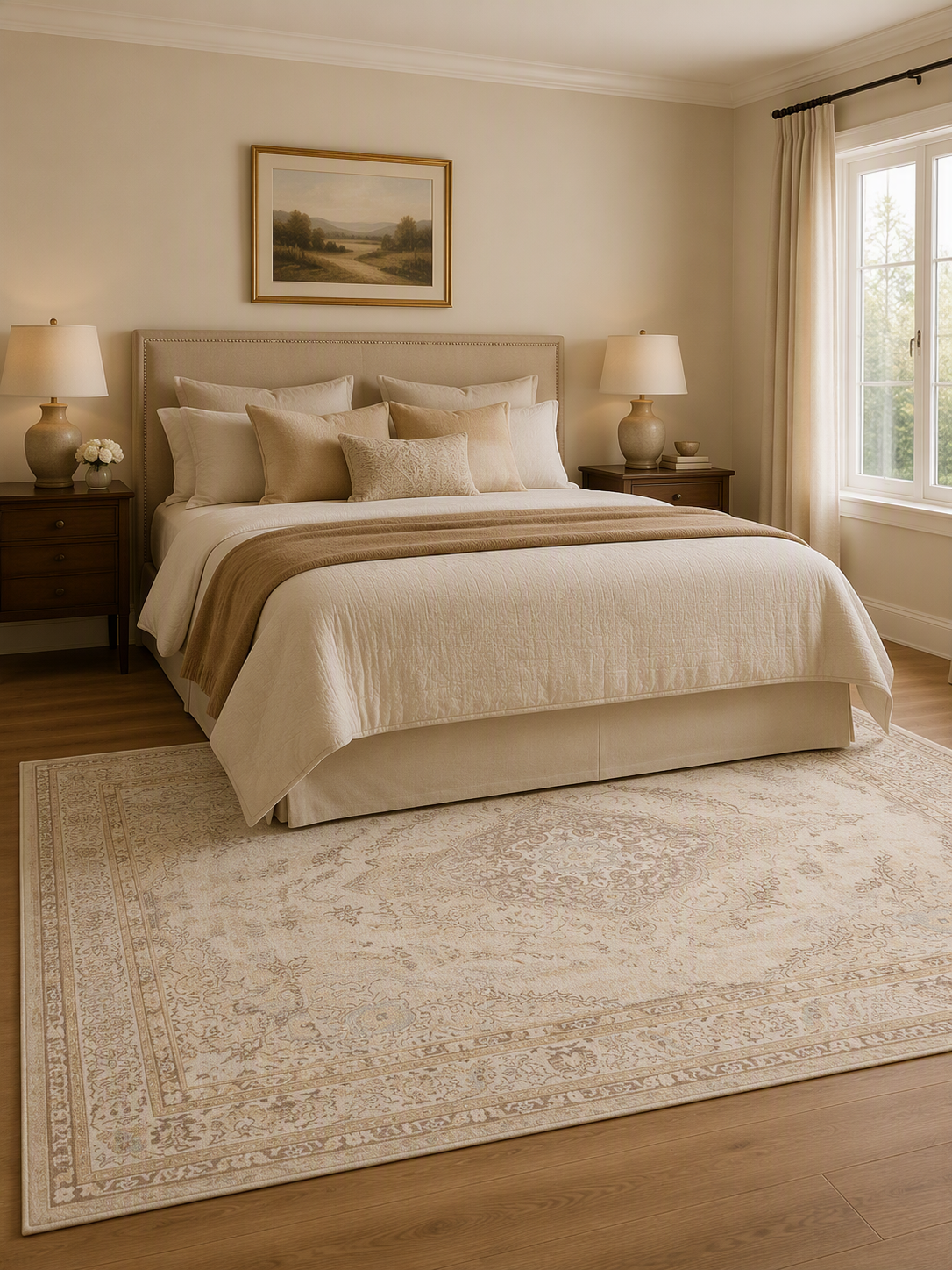 Faded Traditional Floral Short‑Pile Area Rug