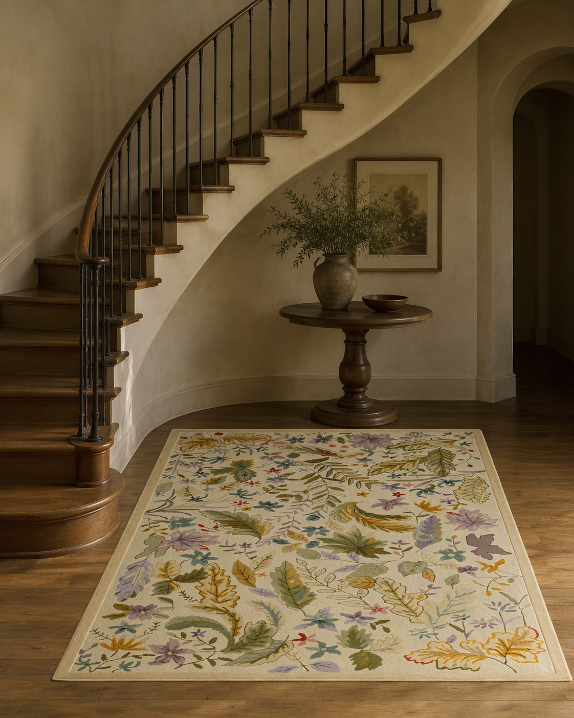 Botanical Floral Hand-Tufted Wool Blend Area Rug