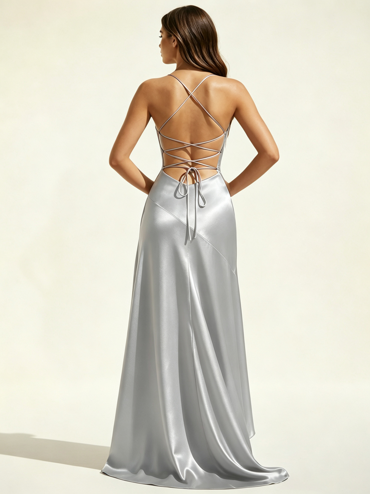 Lace-edged high-waisted strapless backless dress with pleated hem