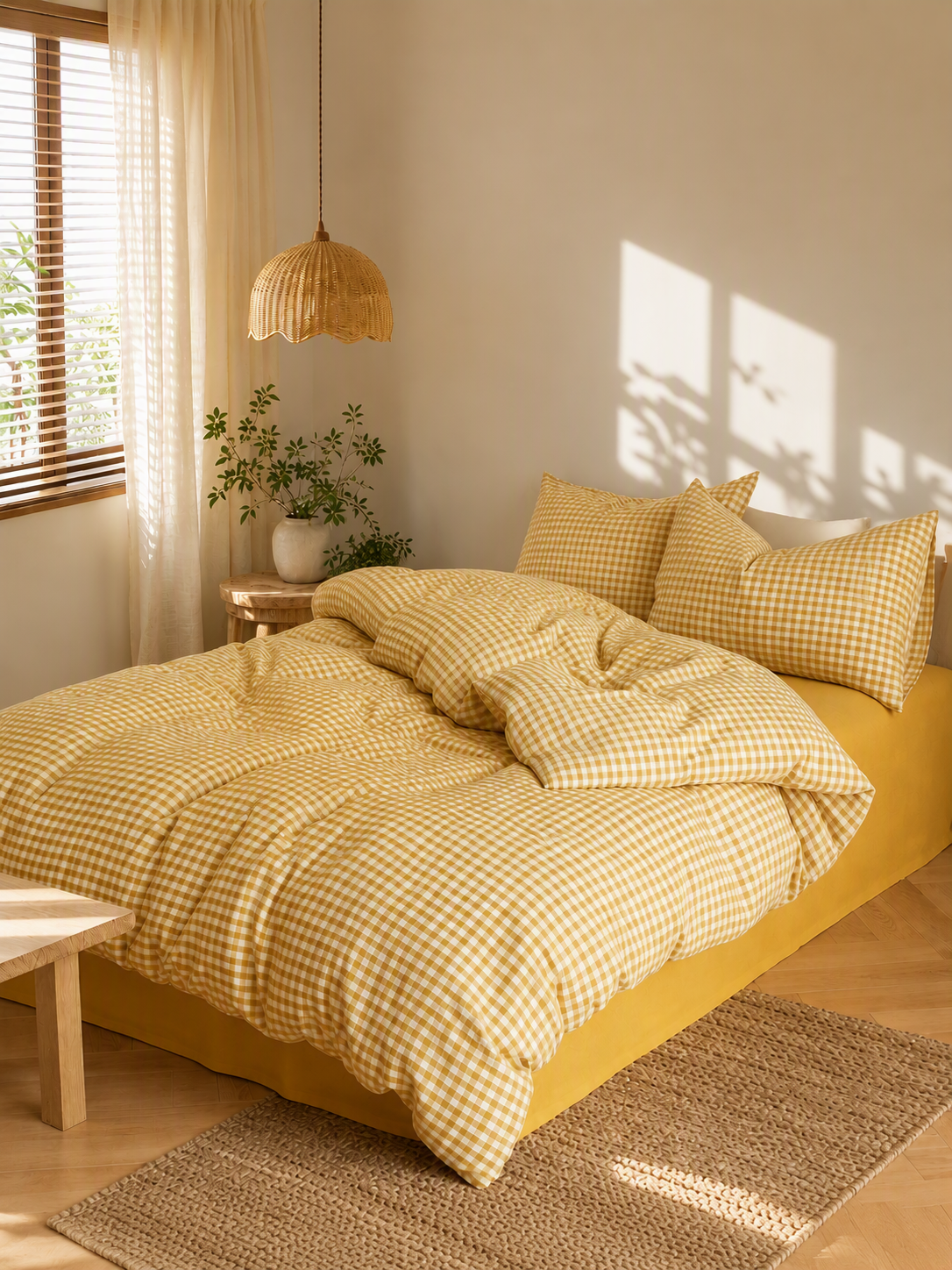 Soft Breathable Gingham Check Cotton Bedding Set