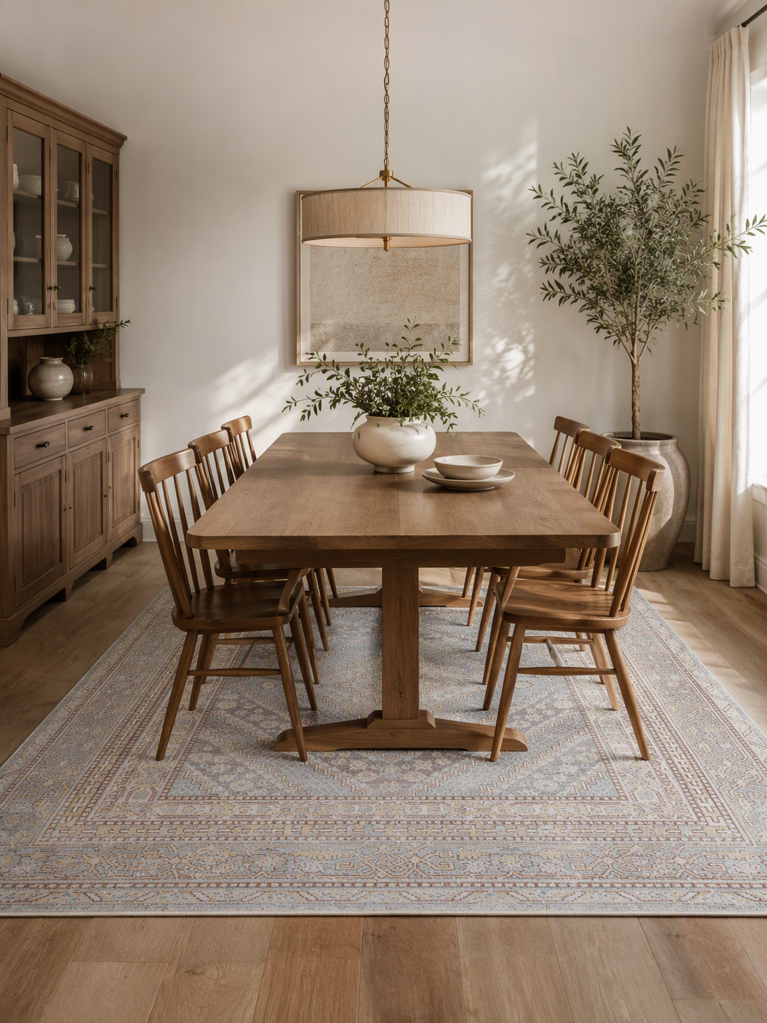 Light Blue Beige Vintage Medallion Area Rug