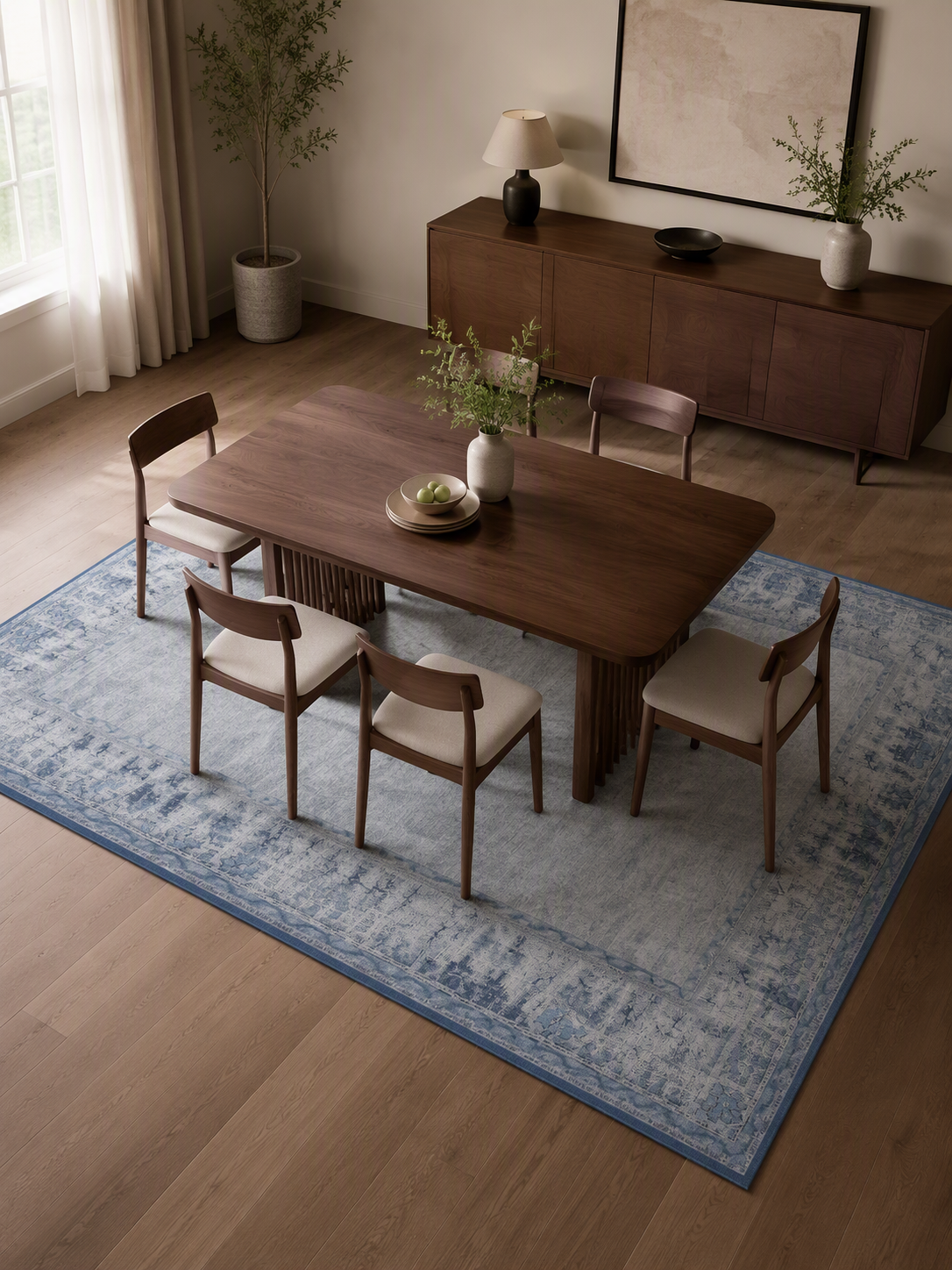 Elegant Transitional Faded Ornamental Border Area Rug