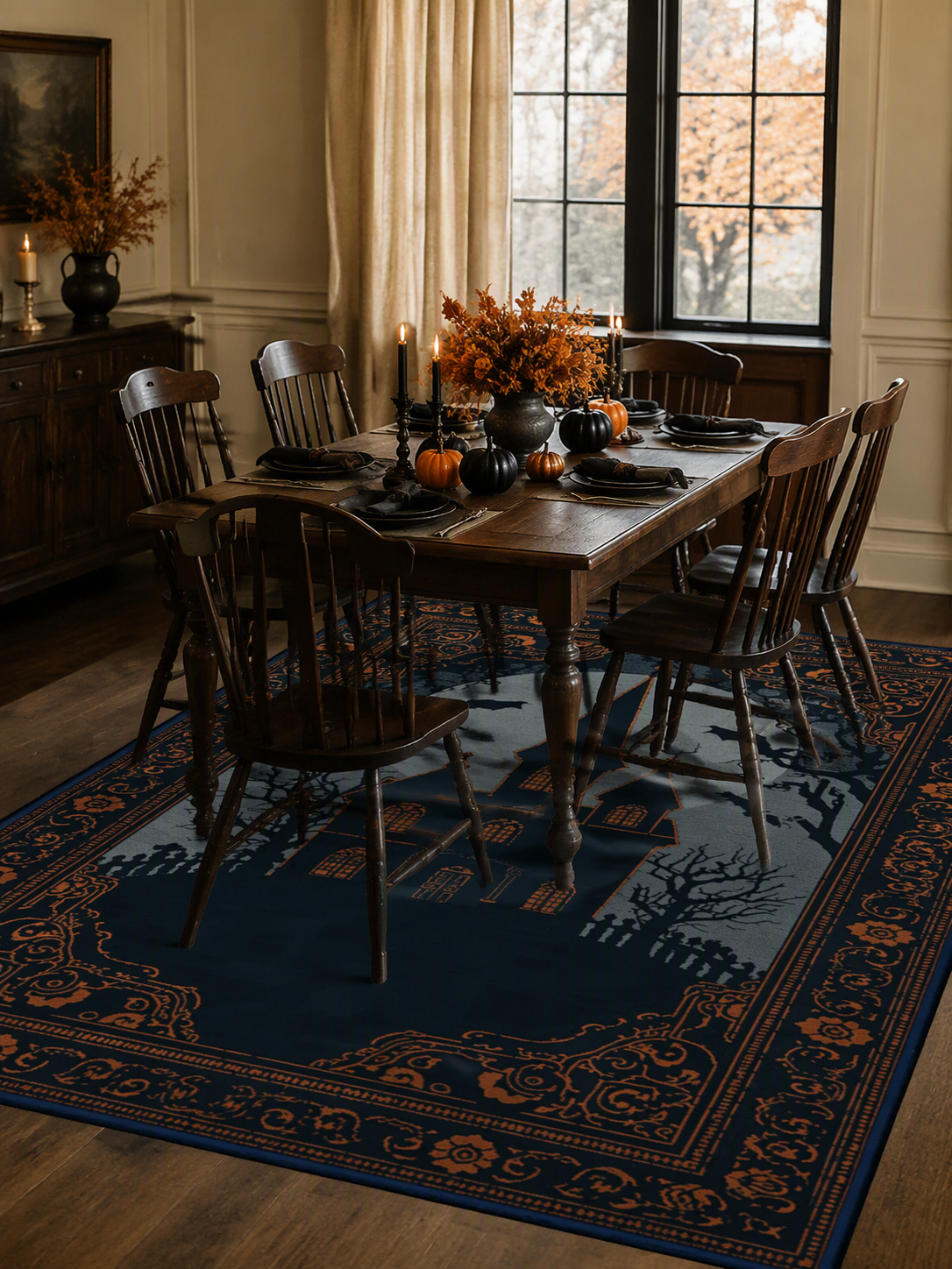 Gothic Haunted House Halloween Area Rug