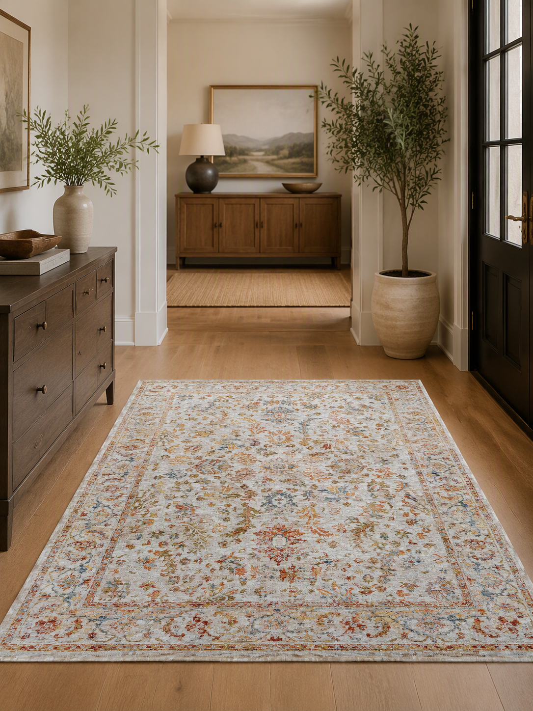 Vintage Bohemian Faded Leaves Area Rug
