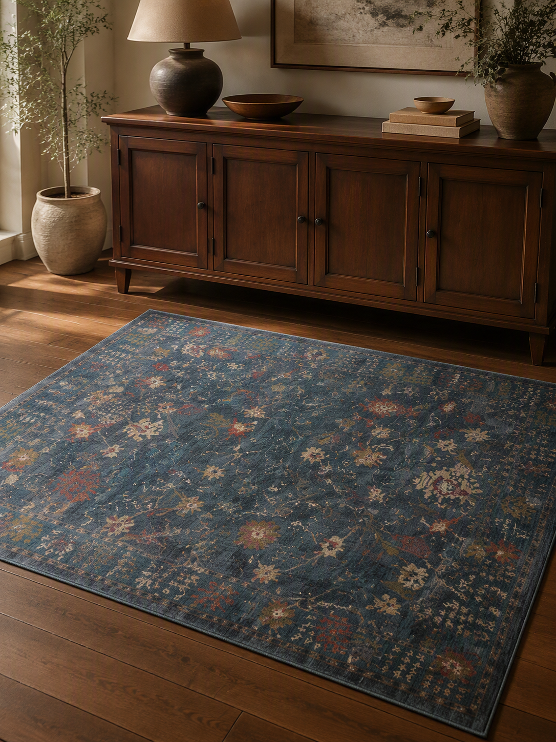 Distressed Vintage Floral Oriental Area Rug
