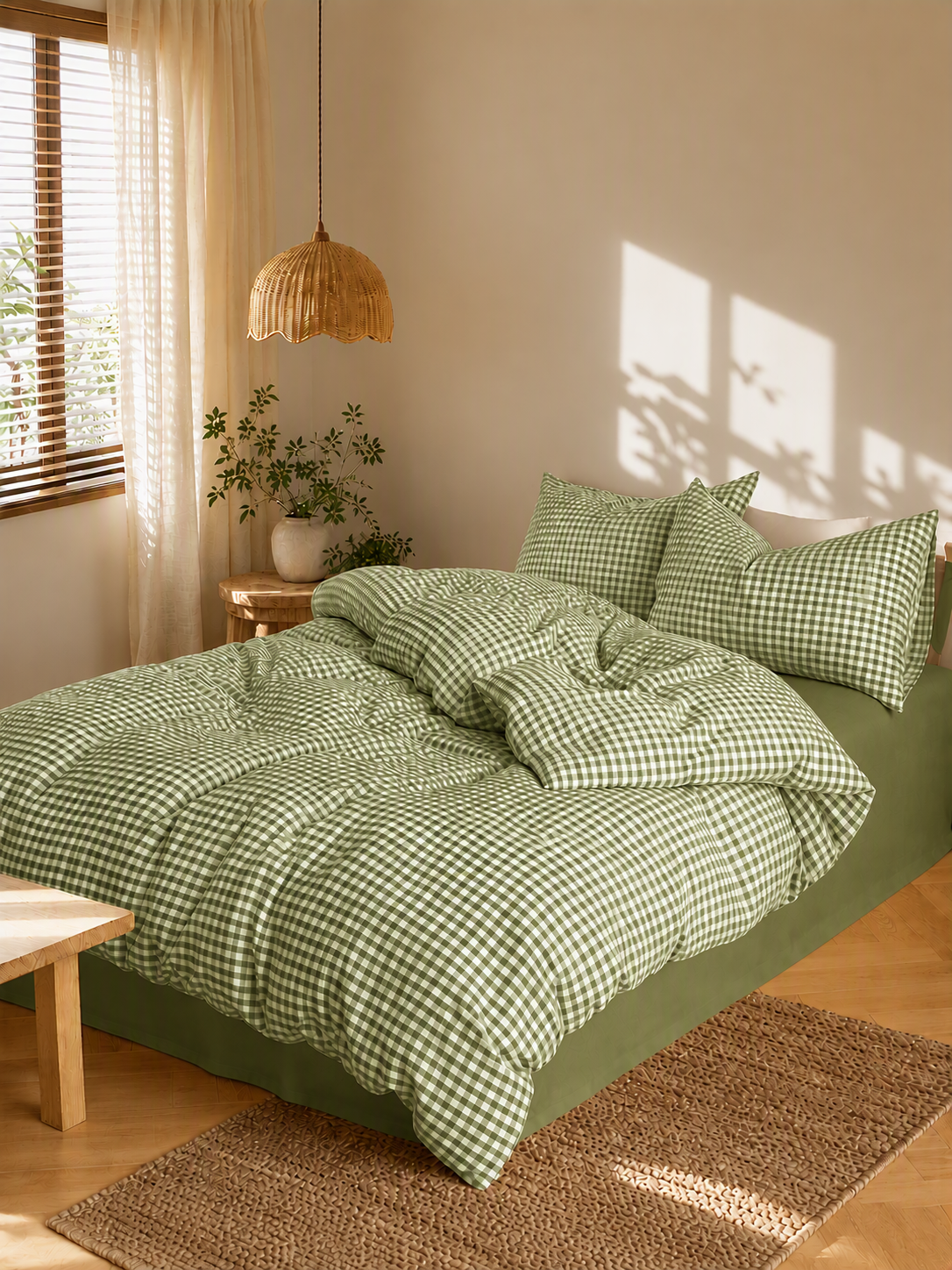 Soft Breathable Gingham Check Cotton Bedding Set