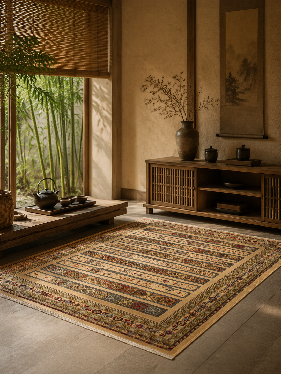 Bohemian Rustic Multi‑Stripe Non‑Slip Washable Area Rug