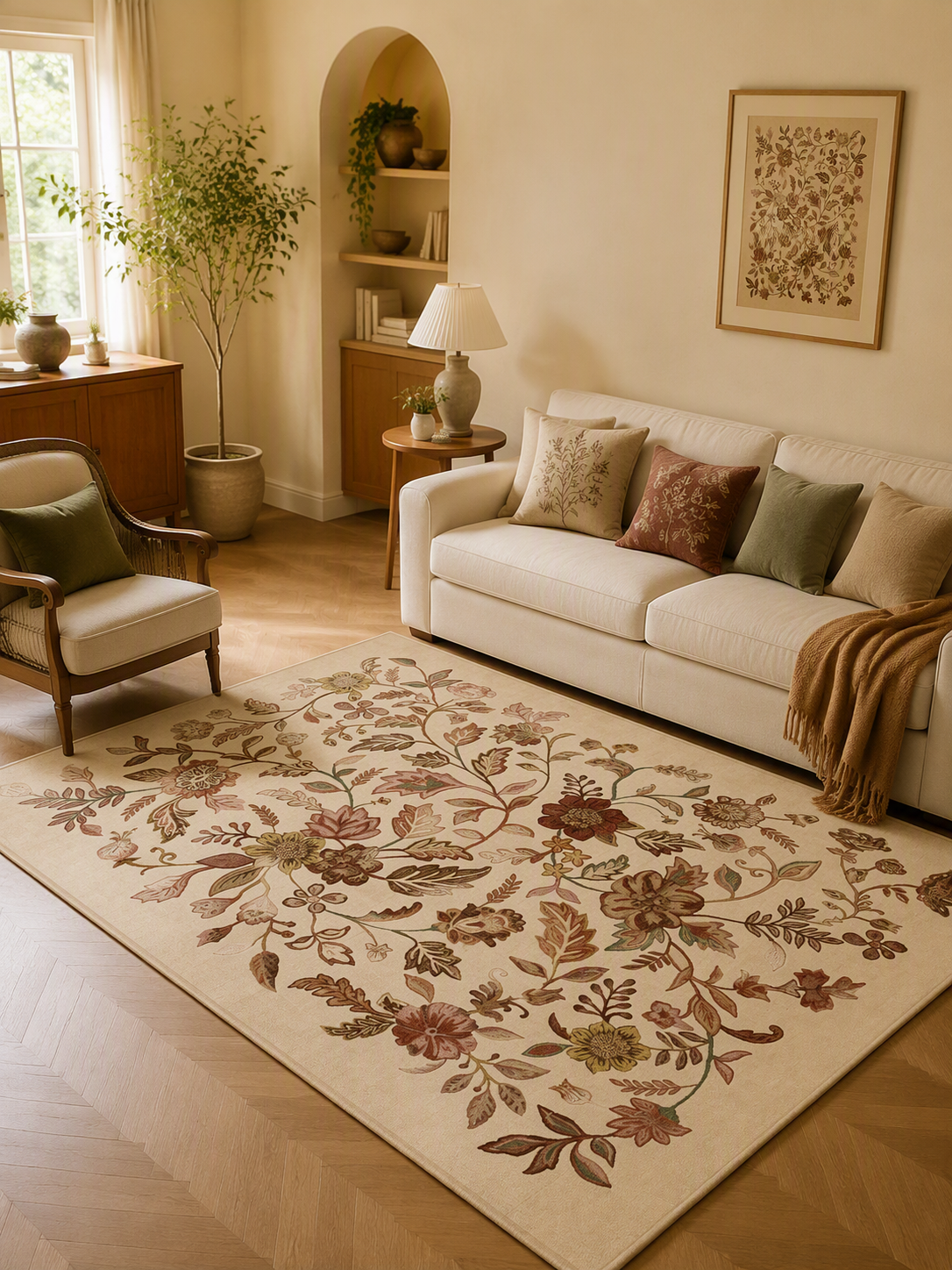 Traditional plant and flower indoor carpet