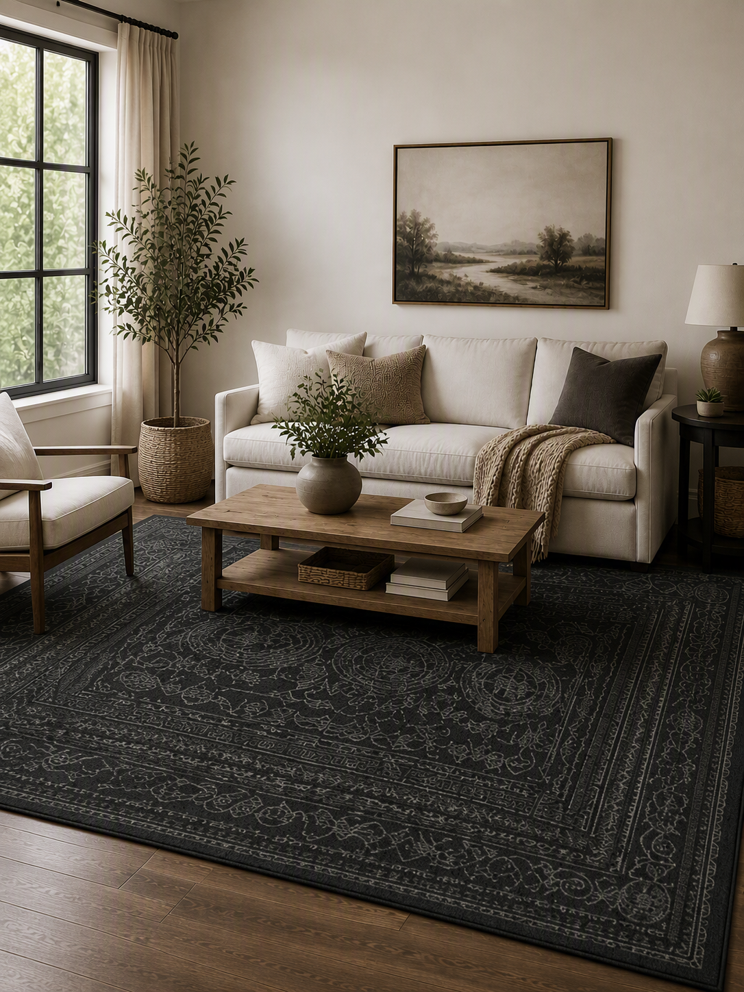 Dark Vintage Ornate Floral Sophisticated Area Rug