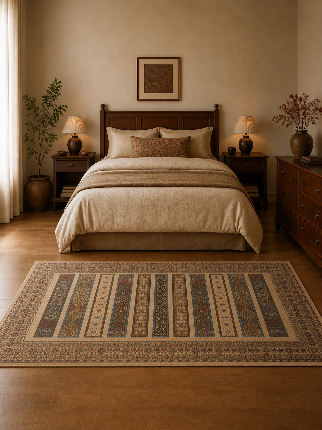 Bohemian Rustic Multi‑Stripe Non‑Slip Washable Area Rug